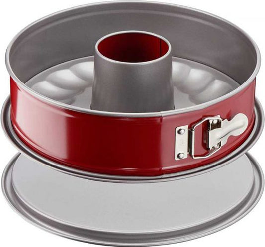 Tefal J1642814 Delibake Savarin Springform Cake Tin 27 cm Steel Carbon, Red