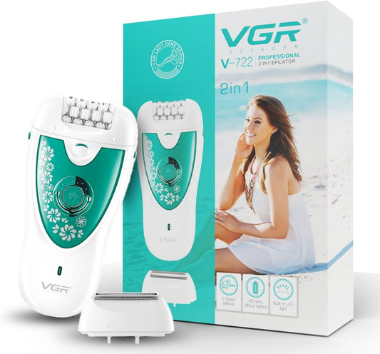 VGR Professional 2 in 1 Cordless Epilator Runtime: 50 minutes Epilator for Women (Green)